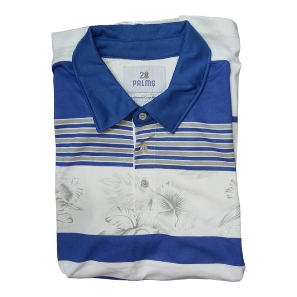28 Palms Floral Polo Men’s Medium Shirt White/Blue Floral Stripe Shirt New - Picture 3 of 7